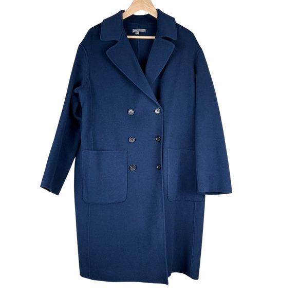 Vince Jackets & Blazers - Vince Women's Navy Double-Breasted Wool‎ Coat Size Large Long Overcoat Luxury